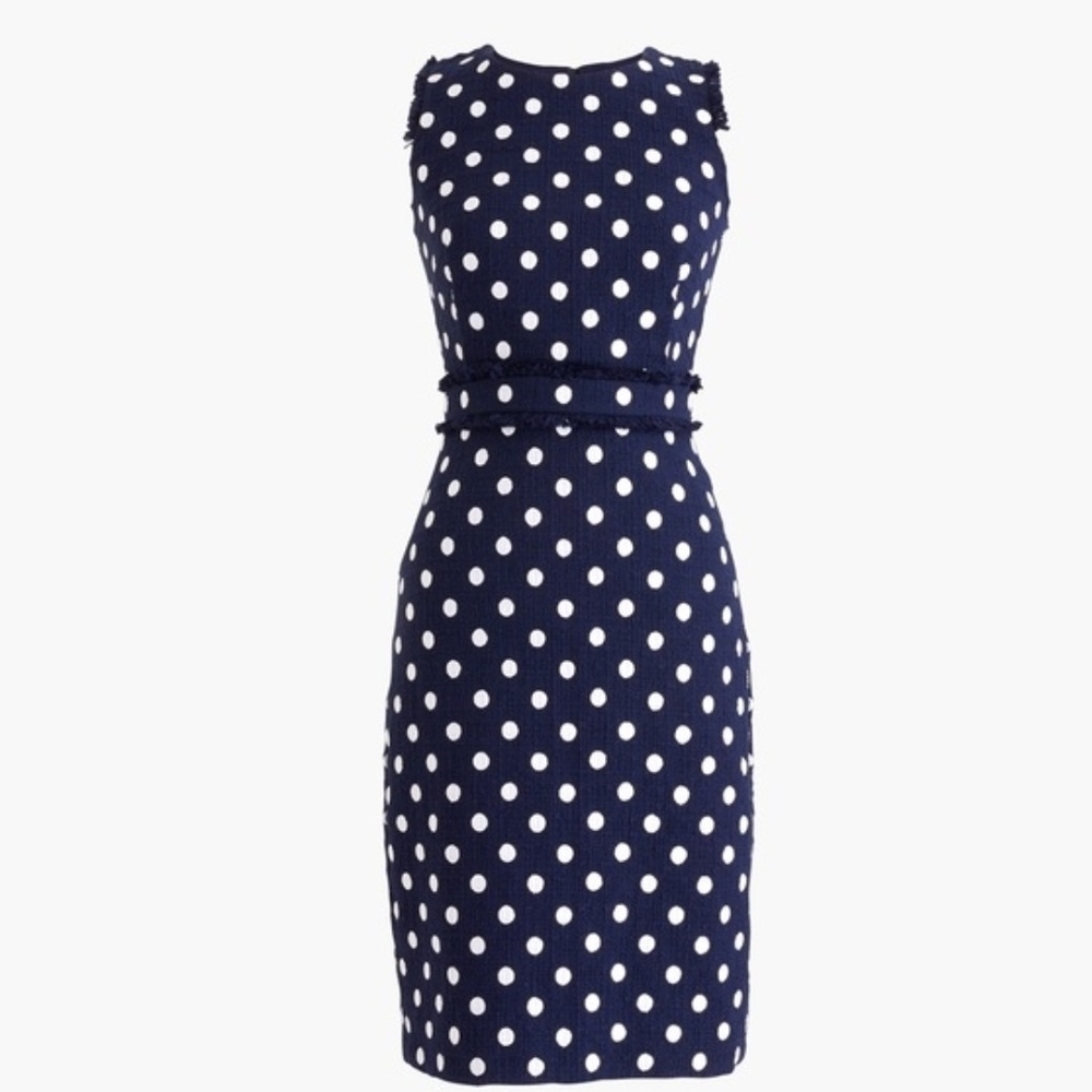 J. Crew Navy Blue Midi Dress with White Dots